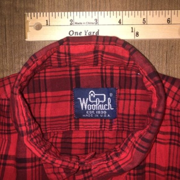 Woolrich Shirt Adult Large Red Black Button Up Shirt Sleeve Mens Flannel - Picture 8 of 9